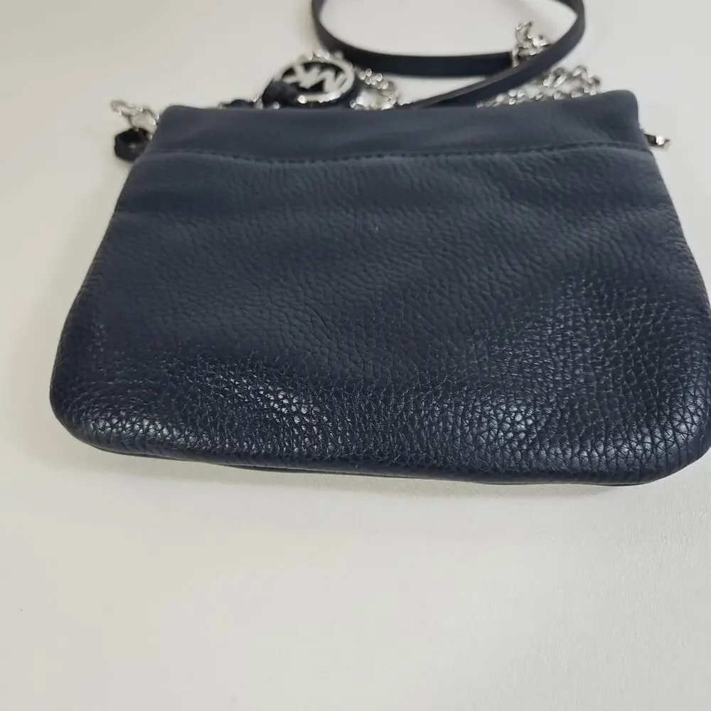MICHAEL KORS Corinne Pebbled Leather Messenger Bag Flap Crossbody‎ Purse Blue